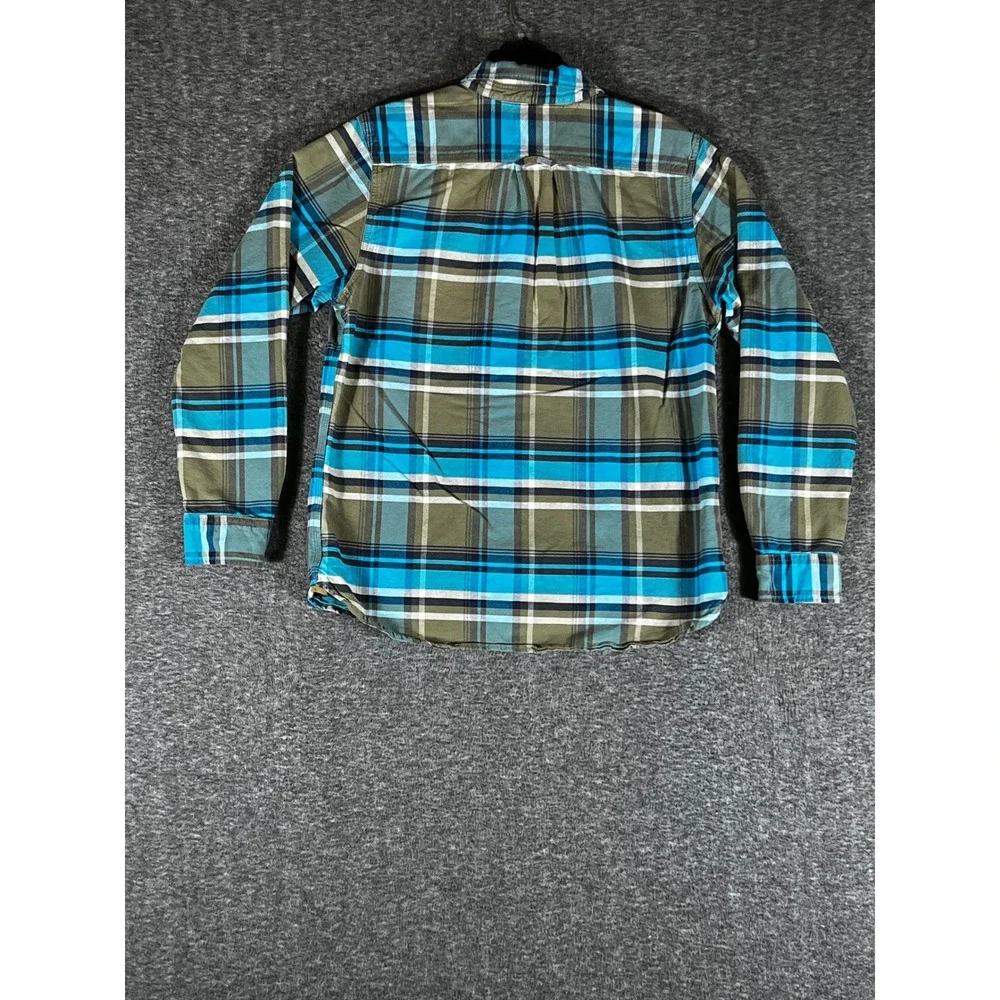 The North Face Men Large Blue Green Plaid Long Sleeve Button Down Shirt Heritage